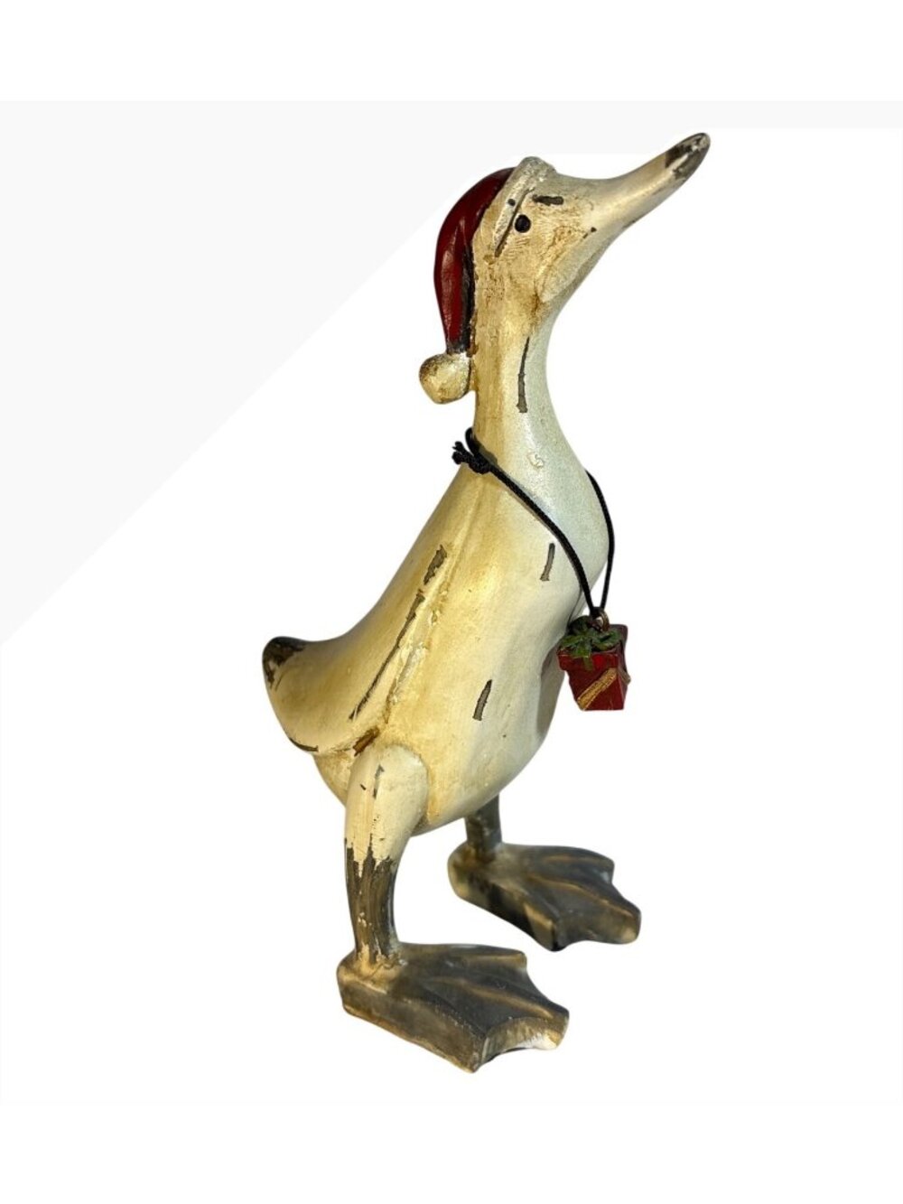 Folk Art Christmas Goose Figurine With Santa Hat Gift Pendant Abbott Resin 6.5"